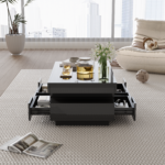 Coffee Table with High-Gloss Surface, LED Light Strip, Four Drawers Front and Back, Large Storage Space - Image 4