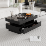 Coffee Table with High-Gloss Surface, LED Light Strip, Four Drawers Front and Back, Large Storage Space - Image 8