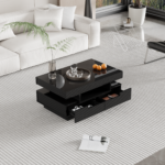 Coffee Table with High-Gloss Surface, LED Light Strip, Four Drawers Front and Back, Large Storage Space - Image 9