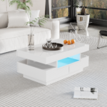 Coffee Table with High-Gloss Surface, LED Light Strip, Four Drawers Front and Back, Large Storage Space - Image 2