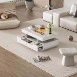 Coffee Table with High-Gloss Surface, LED Light Strip, Four Drawers Front and Back, Large Storage Space - Image 3