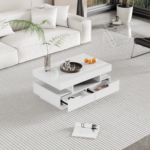 Coffee Table with High-Gloss Surface, LED Light Strip, Four Drawers Front and Back, Large Storage Space - Image 4