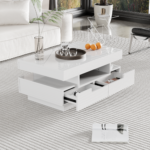 Coffee Table with High-Gloss Surface, LED Light Strip, Four Drawers Front and Back, Large Storage Space - Image 7