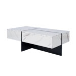 High-Gloss Coffee Table, White Marble Imitation Structure with Matching Black Table, 60x60x42 cm - Image 12