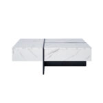 High-Gloss Coffee Table, White Marble Imitation Structure with Matching Black Table, 60x60x42 cm - Image 13