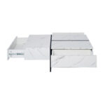 High-Gloss Coffee Table, White Marble Imitation Structure with Matching Black Table, 60x60x42 cm - Image 14
