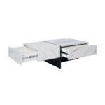 High-Gloss Coffee Table, White Marble Imitation Structure with Matching Black Table, 60x60x42 cm - Image 15