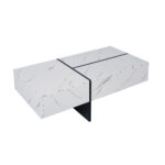 High-Gloss Coffee Table, White Marble Imitation Structure with Matching Black Table, 60x60x42 cm - Image 16