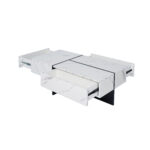High-Gloss Coffee Table, White Marble Imitation Structure with Matching Black Table, 60x60x42 cm - Image 20