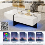High-Gloss Coffee Table, White Marble Imitation Structure with Matching Black Table, 60x60x42 cm - Image 4