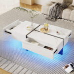 High-Gloss Coffee Table, White Marble Imitation Structure with Matching Black Table, 60x60x42 cm - Image 5