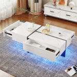 High-Gloss Coffee Table, White Marble Imitation Structure with Matching Black Table, 60x60x42 cm - Image 8
