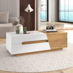 Extendable Coffee Table, Living Room Table with Drawers, Side Table with Color-Block Structure - Image 11