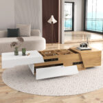 Extendable Coffee Table, Living Room Table with Drawers, Side Table with Color-Block Structure - Image 12