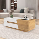 Extendable Coffee Table, Living Room Table with Drawers, Side Table with Color-Block Structure - Image 8