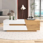 Extendable Coffee Table, Living Room Table with Drawers, Side Table with Color-Block Structure - Image 9