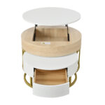 Combination of Large and Small Round Coffee Tables, Height-Adjustable Table Top, Drawer, Golden Details - Image 13