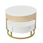 Combination of Large and Small Round Coffee Tables, Height-Adjustable Table Top, Drawer, Golden Details - Image 17