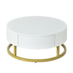 Combination of Large and Small Round Coffee Tables, Height-Adjustable Table Top, Drawer, Golden Details - Image 19