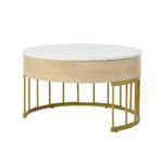 Combination of Large and Small Round Coffee Tables, Height-Adjustable Table Top, Drawer, Golden Details - Image 22