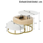 Combination of Large and Small Round Coffee Tables, Height-Adjustable Table Top, Drawer, Golden Details - Image 4