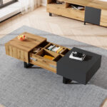 Multi-Functional Modern Sliding Coffee Table with Hidden Storage, High-Quality Wood Material