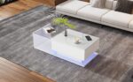 High-Gloss White Coffee Table 100x50x32 cm - with Glass Top and Drawers, Scratch-Resistant, with 1 Drawer - Image 2