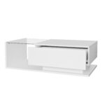 High-Gloss White Coffee Table 100x50x32 cm - with Glass Top and Drawers, Scratch-Resistant, with 1 Drawer - Image 10