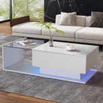 High-Gloss White Coffee Table 100x50x32 cm - with Glass Top and Drawers, Scratch-Resistant, with 1 Drawer - Image 11