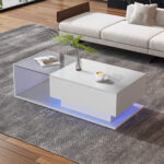 High-Gloss White Coffee Table 100x50x32 cm - with Glass Top and Drawers, Scratch-Resistant, with 1 Drawer - Image 13
