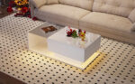 High-Gloss White Coffee Table 100x50x32 cm - with Glass Top and Drawers, Scratch-Resistant, with 1 Drawer - Image 4