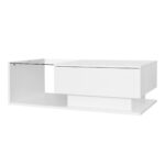 High-Gloss White Coffee Table 100x50x32 cm - with Glass Top and Drawers, Scratch-Resistant, with 1 Drawer