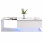 Vysokolesklý biely konferenčný stôl 100x50x32 cm - so sklenenou doskou a zásuvkami, odolný voči poškriabaniu, s 1 zásuvkou – Obrázok 31