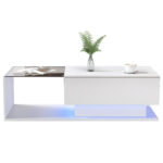 High-Gloss White Coffee Table 100x50x32 cm - with Glass Top and Drawers, Scratch-Resistant, with 1 Drawer - Image 31