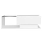 High-Gloss White Coffee Table 100x50x32 cm - with Glass Top and Drawers, Scratch-Resistant, with 1 Drawer - Image 5