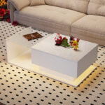 High-Gloss White Coffee Table 100x50x32 cm - with Glass Top and Drawers, Scratch-Resistant, with 1 Drawer - Image 6