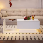 Vysokolesklý biely konferenčný stôl 100x50x32 cm - so sklenenou doskou a zásuvkami, odolný voči poškriabaniu, s 1 zásuvkou – Obrázok 7