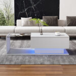 High-Gloss White Coffee Table 100x50x32 cm - with Glass Top and Drawers, Scratch-Resistant, with 1 Drawer - Image 8
