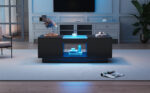 Black Coffee Table 100x50x35.5 cm - with Glass Panel, LED Lighting, App Control, 2 Drawers - Image 9