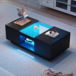 Black Coffee Table 100x50x35.5 cm - with Glass Panel, LED Lighting, App Control, 2 Drawers - Image 10