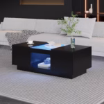 Čierny kávový stôl 100x50x35,5 cm - so sklenenou doskou, LED osvetlením, ovládaním cez aplikáciu, 2 zásuvkami – Obrázok 12