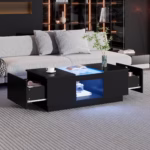 Čierny kávový stôl 100x50x35,5 cm - so sklenenou doskou, LED osvetlením, ovládaním cez aplikáciu, 2 zásuvkami – Obrázok 13