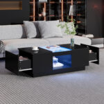 Black Coffee Table 100x50x35.5 cm - with Glass Panel, LED Lighting, App Control, 2 Drawers - Image 13