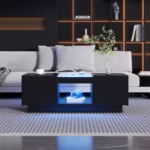 Čierny kávový stôl 100x50x35,5 cm - so sklenenou doskou, LED osvetlením, ovládaním cez aplikáciu, 2 zásuvkami – Obrázok 14