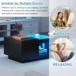 Black Coffee Table 100x50x35.5 cm - with Glass Panel, LED Lighting, App Control, 2 Drawers - Image 16