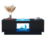 Black Coffee Table 100x50x35.5 cm - with Glass Panel, LED Lighting, App Control, 2 Drawers - Image 17