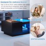 Čierny kávový stôl 100x50x35,5 cm - so sklenenou doskou, LED osvetlením, ovládaním cez aplikáciu, 2 zásuvkami – Obrázok 19