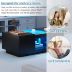 Black Coffee Table 100x50x35.5 cm - with Glass Panel, LED Lighting, App Control, 2 Drawers - Image 19