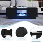Black Coffee Table 100x50x35.5 cm - with Glass Panel, LED Lighting, App Control, 2 Drawers - Image 21
