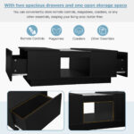 Black Coffee Table 100x50x35.5 cm - with Glass Panel, LED Lighting, App Control, 2 Drawers - Image 25